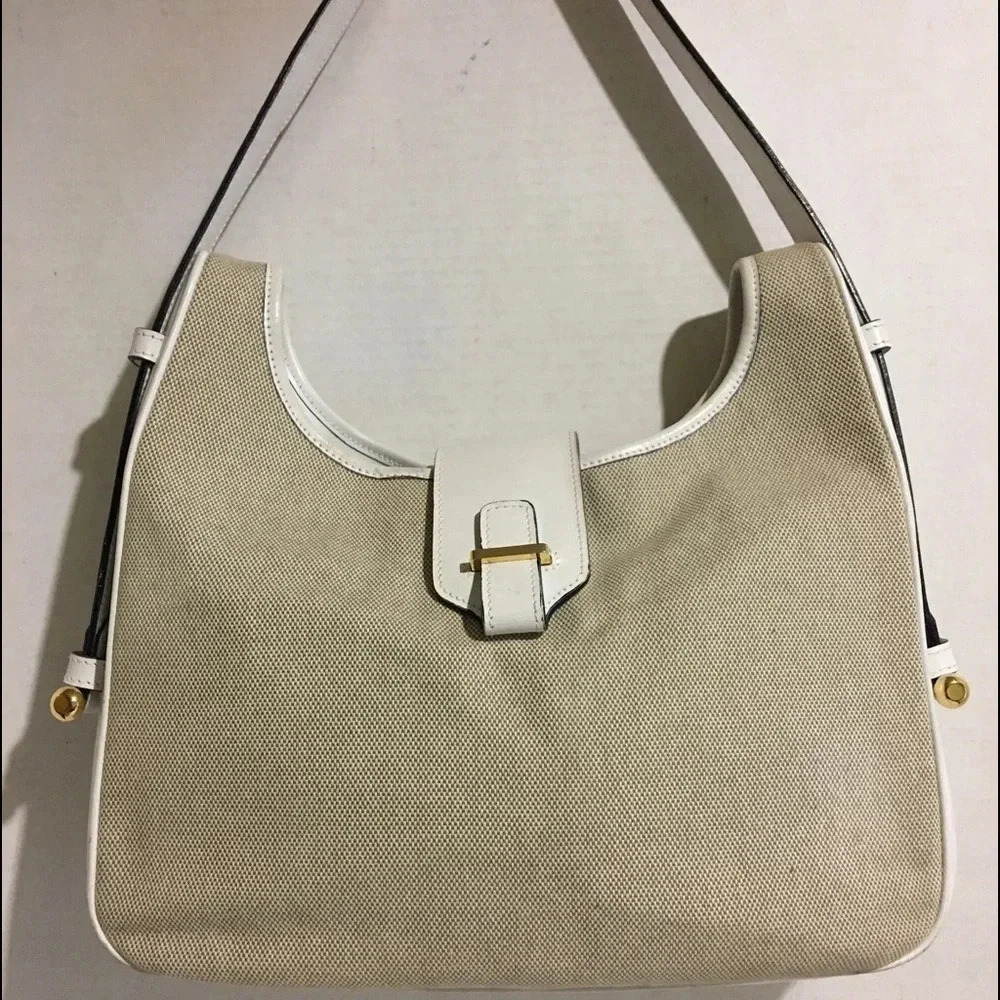 Suarez beige canvas/ leather shoulder handbag